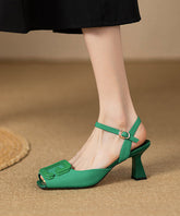 Toe Leather High Green French Square Faux Heels