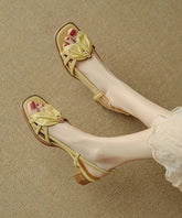 French Yellow Bow Hollow Out Chunky Sandals Peep