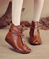 Leather Brown Splicing Cowhide Comfortable Boots Handmade