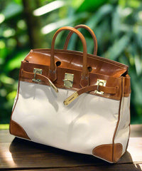 Italian Army Green Calf Leather Patchwork Tote Handbag