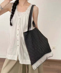 Korean Black Lace Patchwork Cotton Shoulder Bag