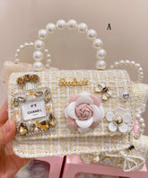 Korean Version Chain Linked Bow Nail Bead Tote Handbag