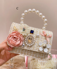 Korean Version Chain Linked Bow Nail Bead Tote Handbag