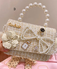 Korean Version Chain Linked Bow Nail Bead Tote Handbag