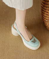 Splicing Sandals Sheepskin Chunky Heel Green Mint