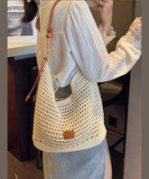 Straw Apricot Bag Shoulder Woven Large Capacity