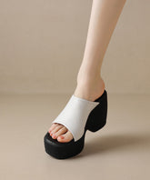 Slide Sandals Peep High Toe Wedge Beige Heels New