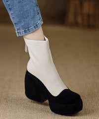 Black Sheepskin Splicing Zippered Wedge Boots