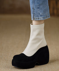 Black Sheepskin Splicing Zippered Wedge Boots
