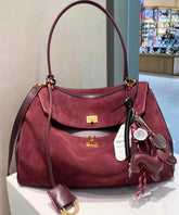 Boutique Red Versatile Suede Satchel Handbag