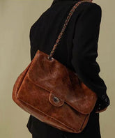 Brown Large Capacity Faux Leather Chain Linked Satchel Handbag