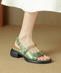 Chinese Style Green Chunky Heel Retro Sandals Peep Toe