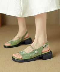 Chinese Style Green Chunky Heel Retro Sandals Peep Toe