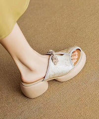 Chinese Style Green Embroidered Chunky Heel Slide Sandals