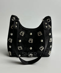 Green Silk Rhinestone Letter Shoulder Bag