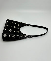 Green Silk Rhinestone Letter Shoulder Bag