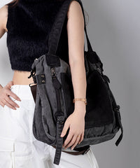 Coffee Large Capacity Cowhide Spliced Canvas Satchel Bag Handbag