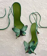 Butterfly Sandals Lace Flower Green Stiletto Up