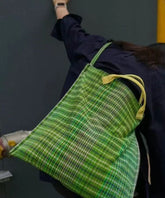 Green Plaid Large Capacity Canvas Tote Handbag