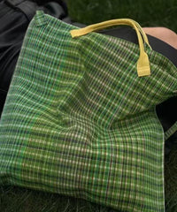 Green Plaid Large Capacity Canvas Tote Handbag