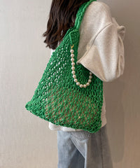 Khaki Hollow Out Beading Fashionable Weaving Satchel Bag Handbag