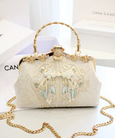 Handbag Beige Embroidered Retro Cotton Tote Zircon