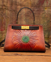 Retro Calf Bag Leather Brown Embossed Messenger