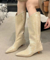 Stylish Apricot Kitten Heels Sequins Boots