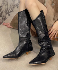 Stylish Apricot Kitten Heels Sequins Boots