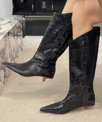 Stylish Apricot Kitten Heels Sequins Boots
