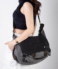 Versatile Large Capacity Calf Leather Patchwork Canvas Satchel Bag Handbag