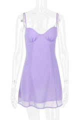 Glamorous Solid Sweetheart Summer Chiffon Mini Sundress - Lilac
