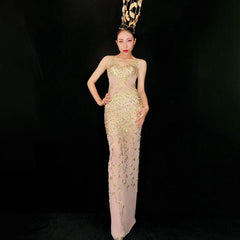 Waisted Mermaid Long Dress With Diamonds