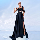 Slim waist sequined slit banquet evening dress