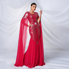 Round neck sequined hip-hugging mermaid evening dress