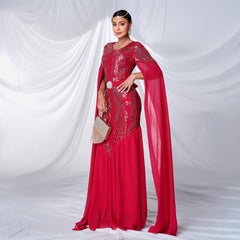 Round neck sequined hip-hugging mermaid evening dress