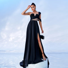 Slim waist sequined slit banquet evening dress