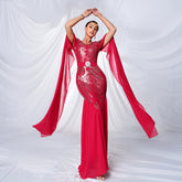 Round neck sequined hip-hugging mermaid evening dress