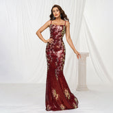 Hip-wrapped sequined banquet mermaid evening dress
