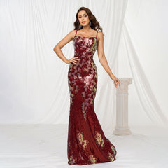 Hip-wrapped sequined banquet mermaid evening dress
