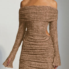 Chanel style textured knitted one-shoulder dress