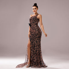 Slant Collar slim Fit Hip-Hugging Slit tail Dress