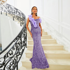 Sequined V-neck banquet evening dress
