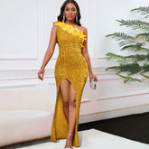 A Side-Neck Slit Sequin Dress