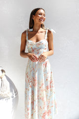 Breezy Tie Strap Fit & Flare Floral Printed Summer Midi Sundress - Apricot