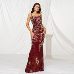 Hip-wrapped sequined banquet mermaid evening dress