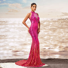 Round Neck Off-Shoulder Slim Fit Hip Sequin Dress