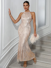 Round Neck Sequin Fitted Dress