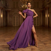 Chamfer neck chiffon lace dinner party dress