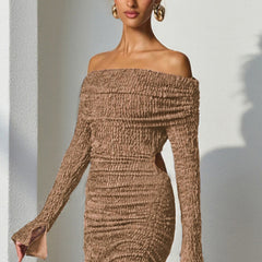 Chanel style textured knitted one-shoulder dress